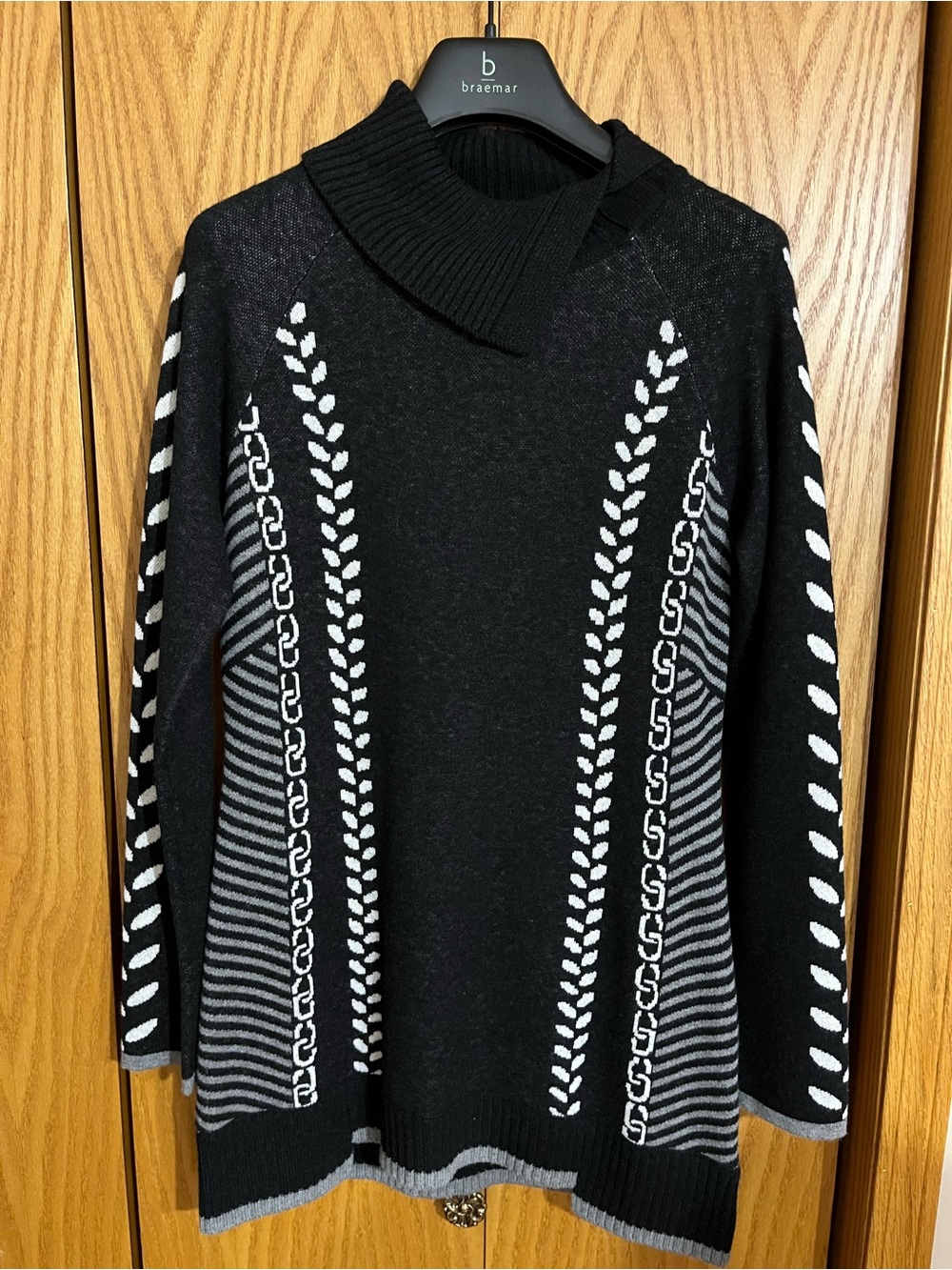 Krimson Klover Black Sweater with White & Gray Patterned Accents